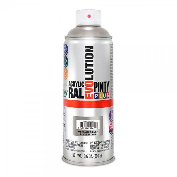 Pintura acrílica spray evolution metalizada 520 cc plata mt191 (pack 2 unidades)