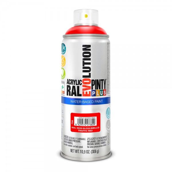 Pintura acrílica spray evolution water-based 520 cc ral 3020 rojo tráfico