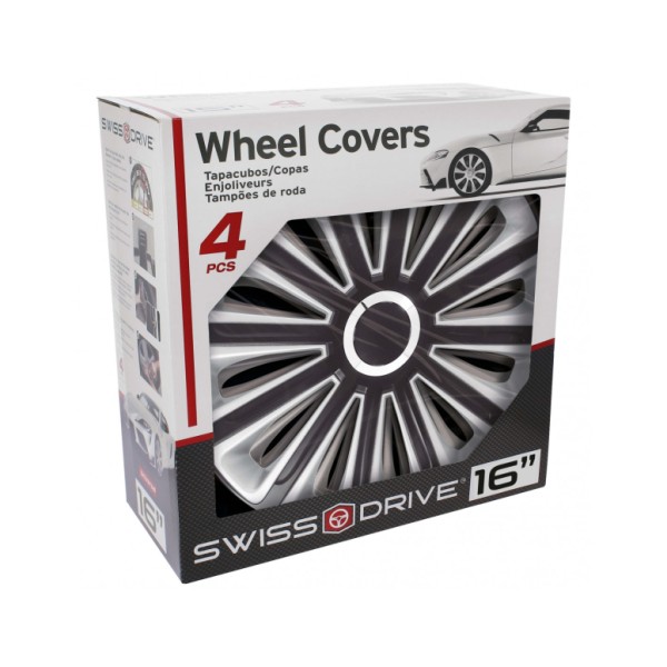 Juego de 4 Tapacubos de 16 Pulgadas Diseño Alaska Black Silver
